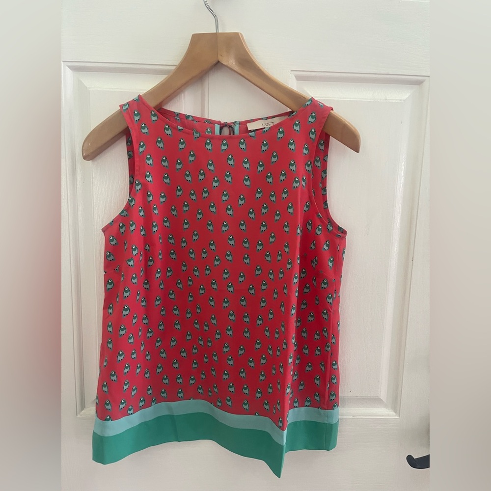 New Loft Parrot Bird Print Sleeveless Top Small Petite